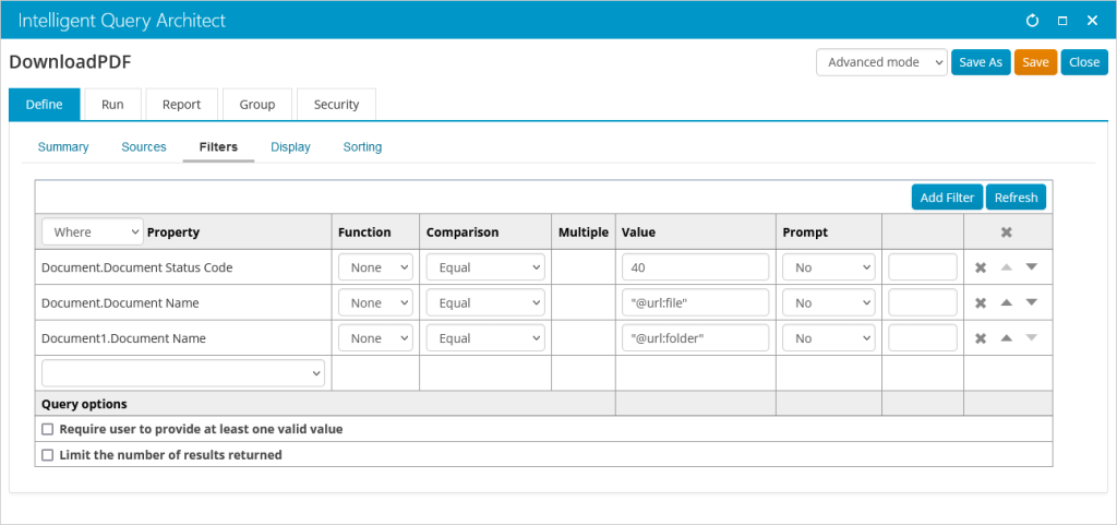 Screenshot of IQA Filters tab