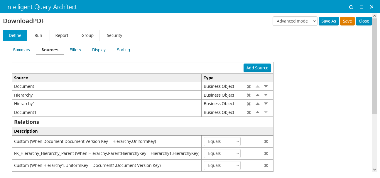 Screenshot of IQA Sources tab